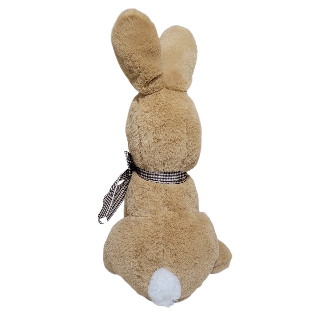 Plush Bunny Gingham Bow Rabbit Stuffed Animal Soft Brown Easter Cottagecore - Picture 3 of 11